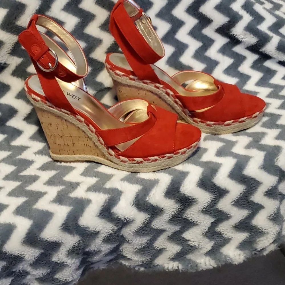 Nine West Red Suede Espadrille Wedge Sandals